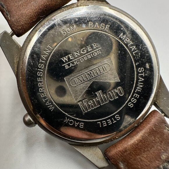 Swiss Army Wenger Marlboro Watch Men Black Dial 37MM Swiss New Battery 8.5" - Picture 6 of 14